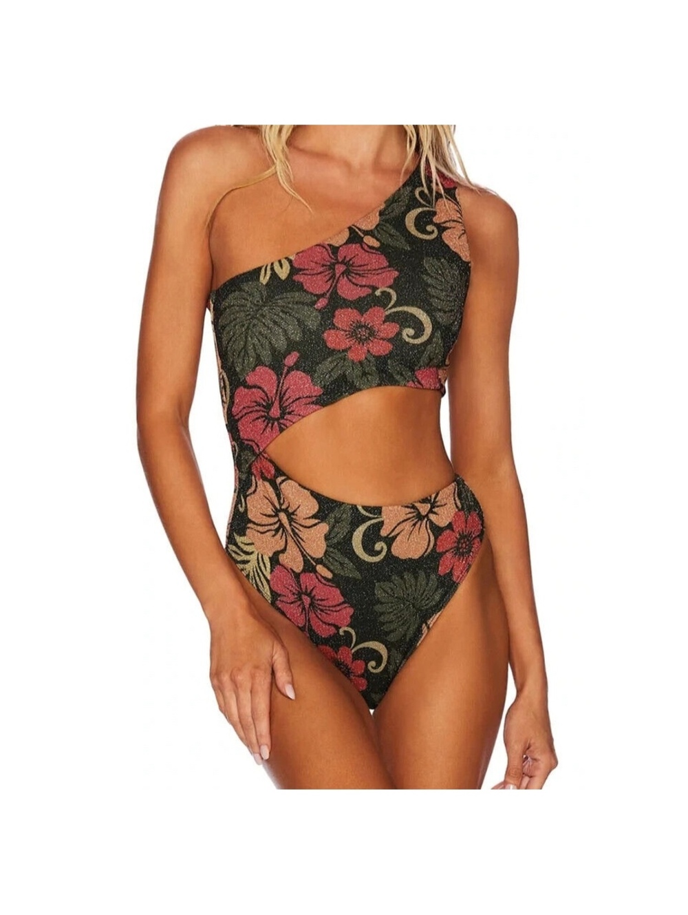 Beach Riot Floral Cutout One Shoulder Swimsuit Small